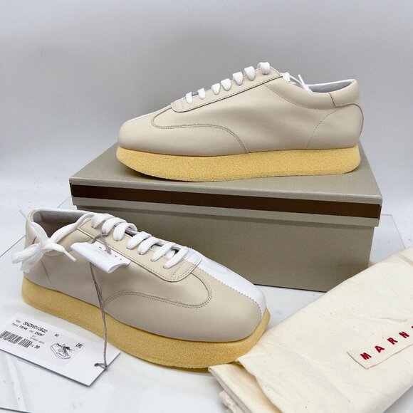 MARNI Split Color Crepe Gat Two-Toned Leather Sneakers Ivory/ White Womens EU 39 - Picture 3 of 16